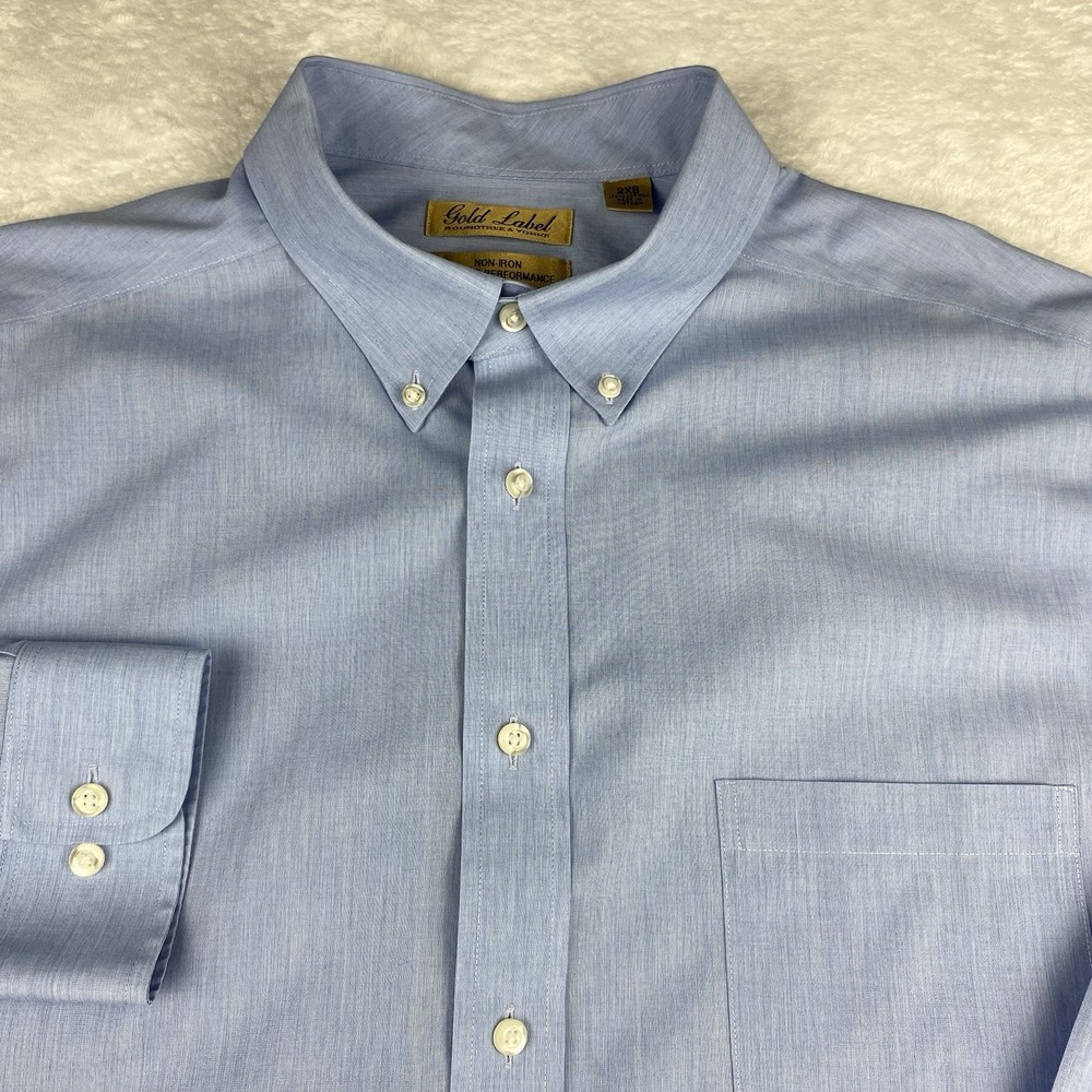Roundtree & Yorke Gold Label Dress Shirt Mens 2XB Blue No Iron